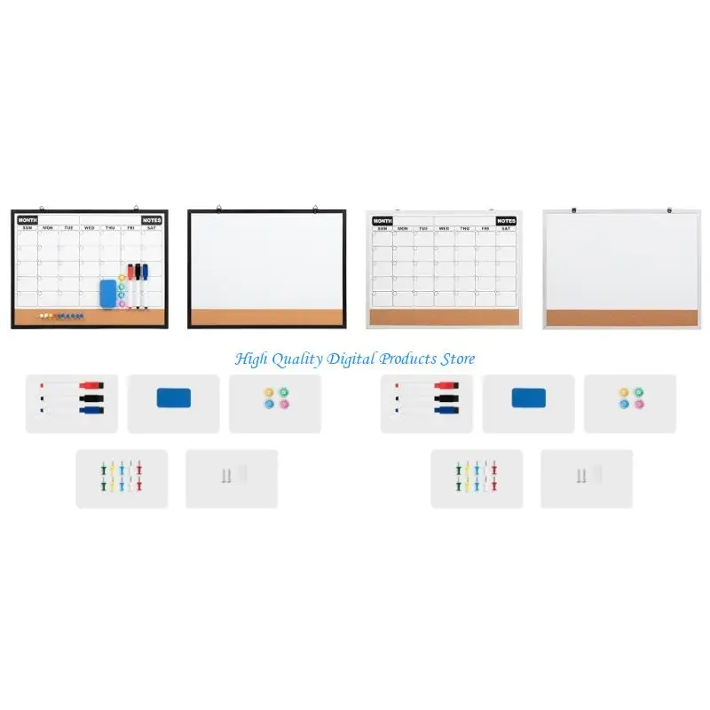 U2JE Wall Mount Double Face Cork Bulletin Board Whiteboard Monthly Calendar