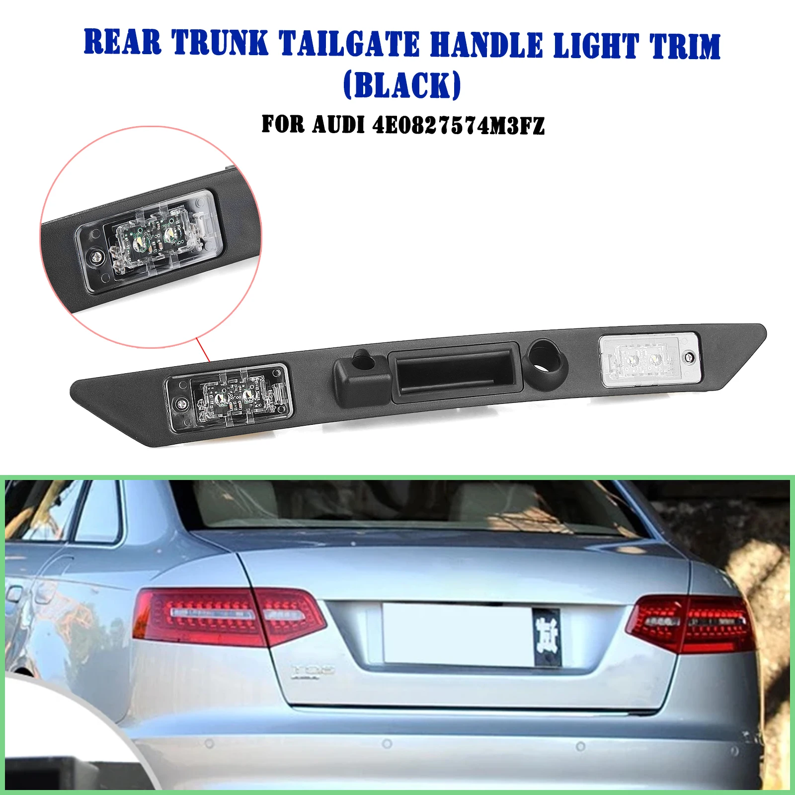 Rear License Plate Trunk Grip Tailgate Handle Switch w/ LED Light For Audi A8 A8L A5 A3 RS5 S5 S8 2014-2017 Advance Version