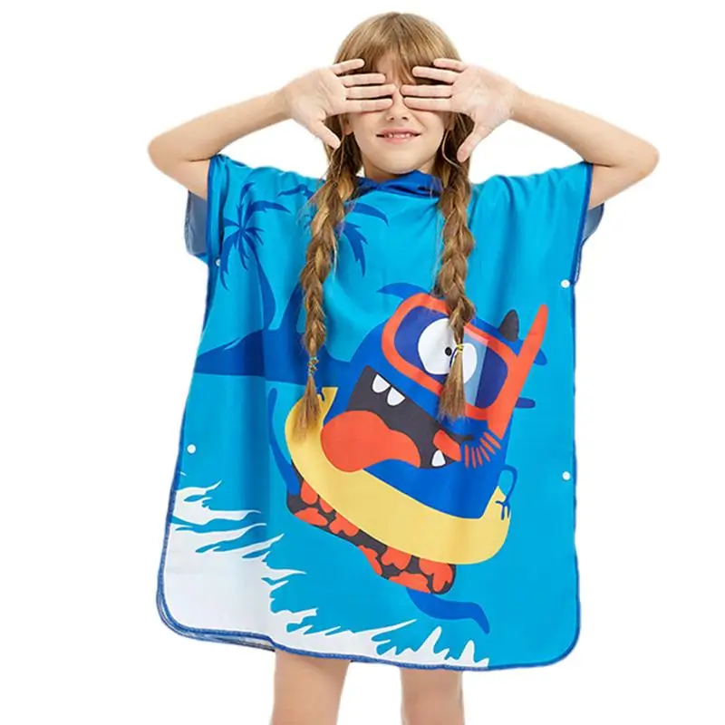 

Kids Hooded Poncho Towel Cartoon Beach Robe Hooded Kids Towel For Surf Comfortable Swim Robe Absorbent In Soft Microfiber For