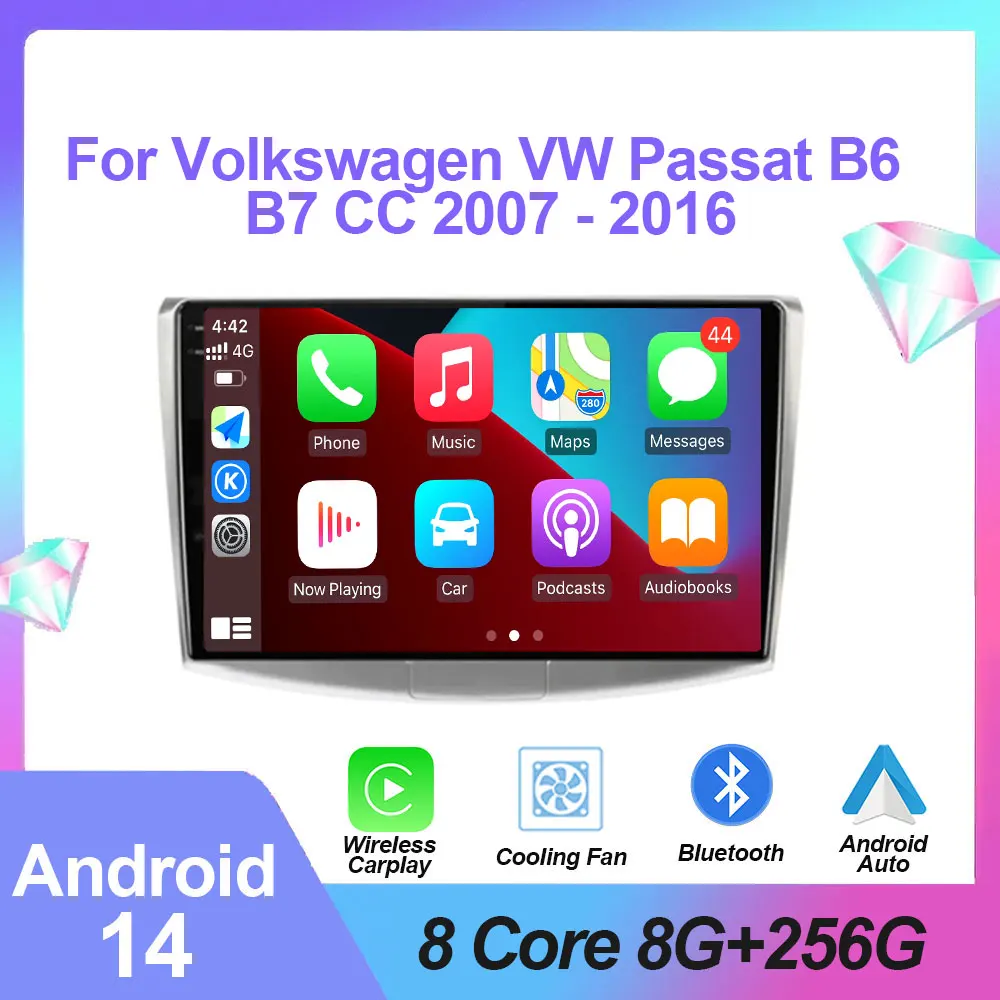 

Android 14 Multimedia Player For Volkswagen VW Passat B6 B7 CC 2007 - 2016 Carplay Auto GPS Car Radio WIFI 360 Camera No 2din