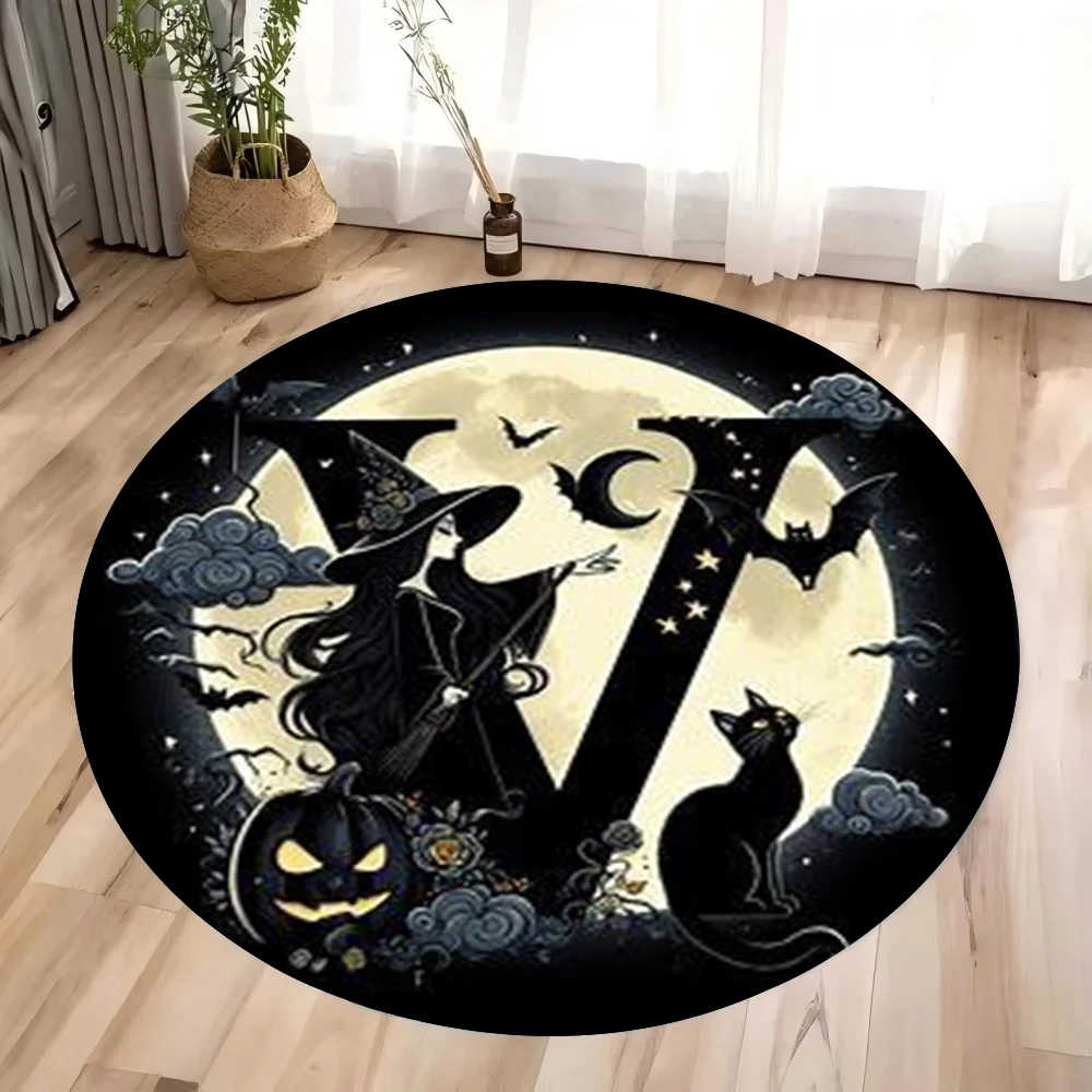 Cartoon Halloween Round Witch Area Rug,Round Carpets Rug for Living Room  Room, Play Non-slip Floor Mats Gift