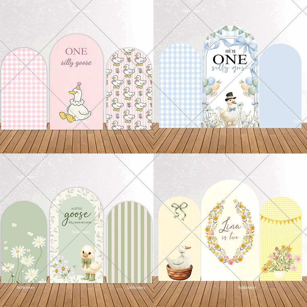 Silly Goose Arch Backdrop Cover Daisy Floral Arch Balloon Kids Birthday Party Cake Smash Portrait Decor Background Photo Studio