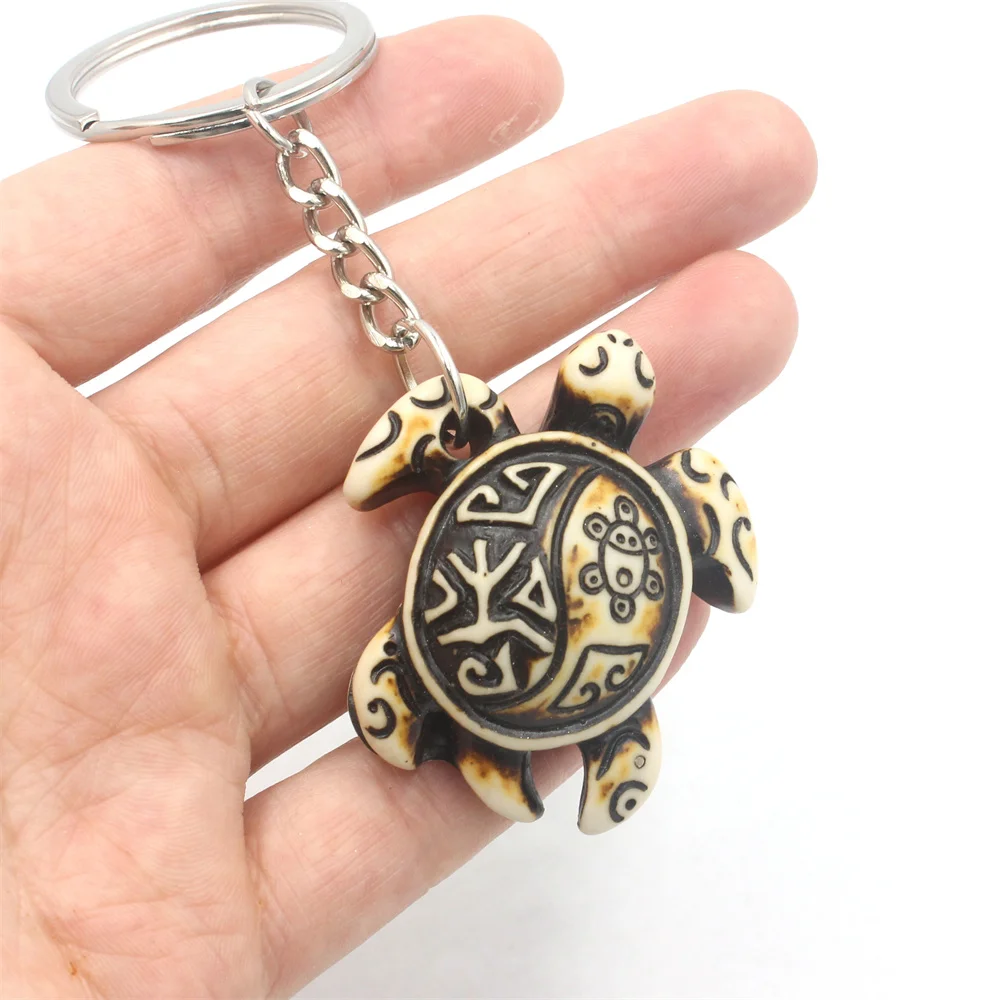 Hawaiian Sun Frog SeaTurtle Keychains for Men Women's Faux Yak Bone Surfer Keyrings Taino Super Utuado Puerto Rico Jewelry Gift