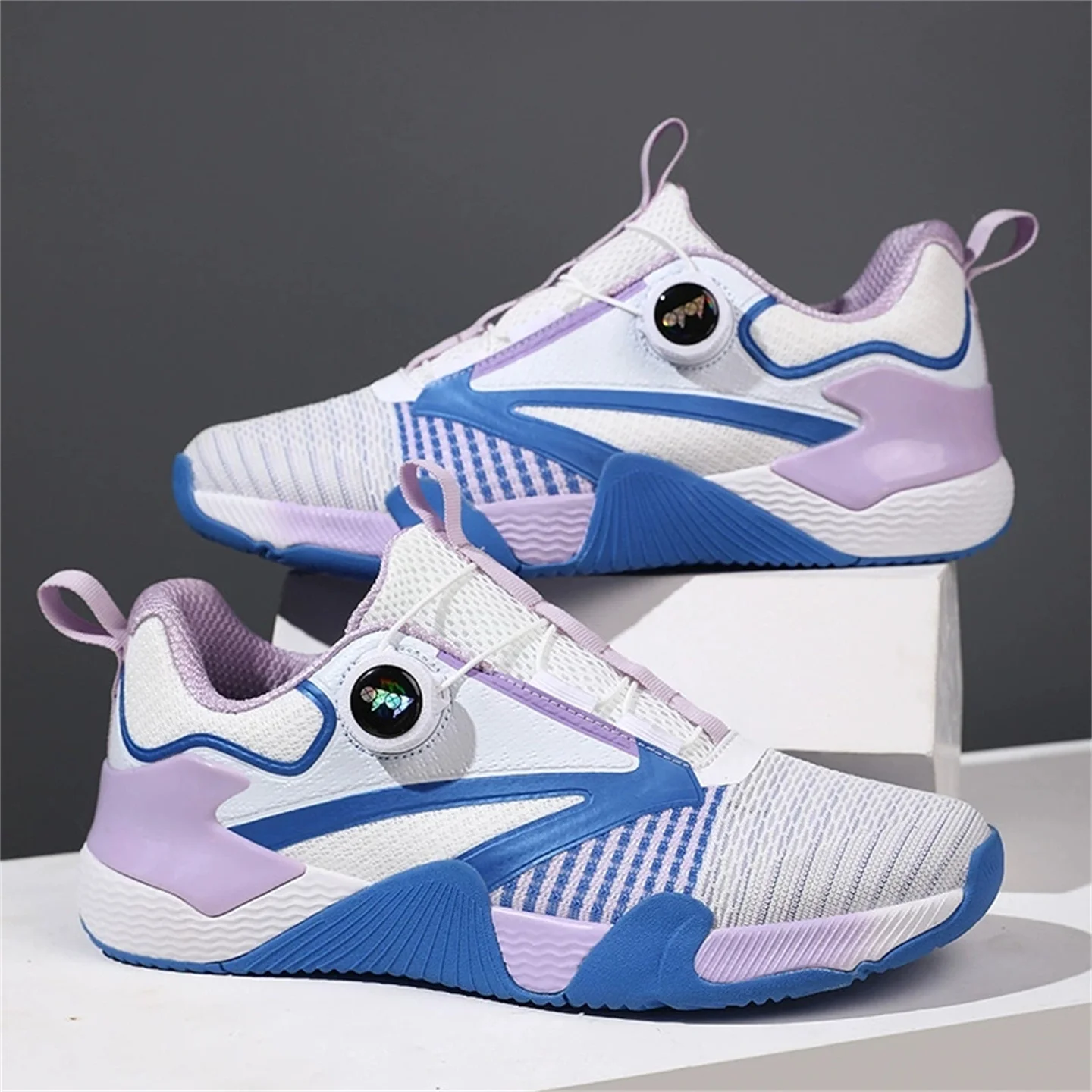 

Кроссовки для тенниса с верхом из материала Flyknit, дышащие, с поворотной застежкой без шнурков, для тренировок по бадминтону и пиклболу