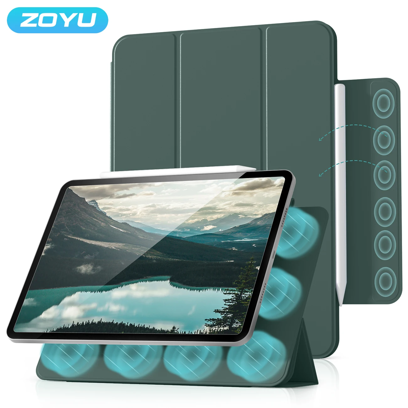 ZOYU dla iPad 10 10.9 2022 Pro 11 12.9 cala etui magnetyczne, dla iPad Air4/5 10.9 Mini 6 8.3 cala z magnetyczną zdejmowaną pokrywą