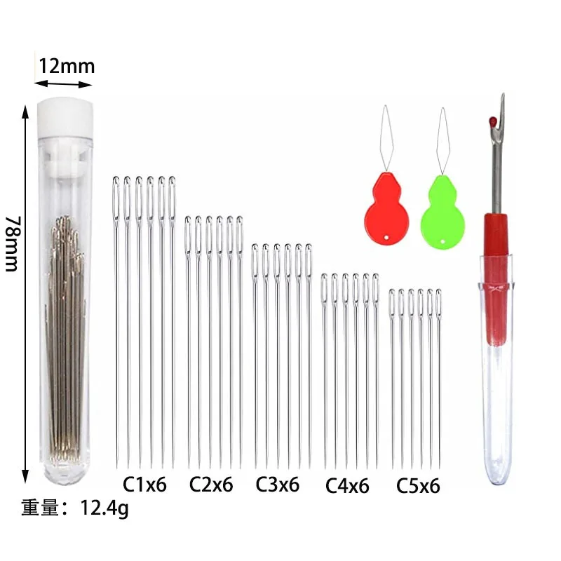 1set stainless steel Large Eye Stitching Needles  different Sizes DIY Big Eye Hand Sewing Needles in Clear Storage Tube