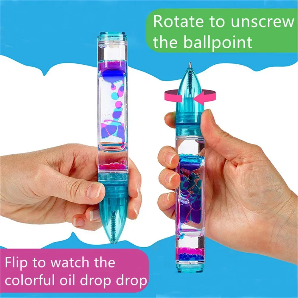 1Pcs Liquid Motion Bubbler Fidget Pen For Kids Adults Stress Relief Sensory Toys Colorful Liquid Timer Home Office Desk Decor