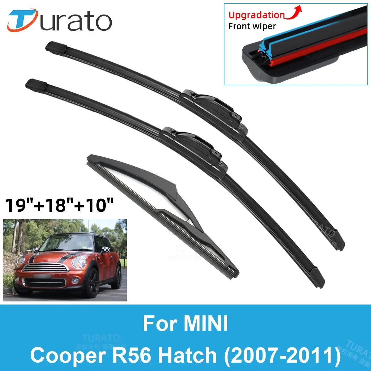 

3PCS Car Wiper Blades for 2007-2011 MINI Cooper R56 Hatch Rear Windshield Wipers Double Rubber Car Accessories 2009 2010 2011