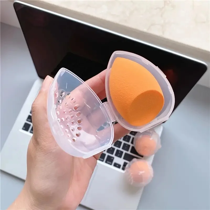 2pcs Makeup Egg Beauty Storage Case Sponge Stand Blender Holder Empty With Lid And Air Hole Rack Transparent Puffs Drying Box