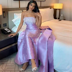 Customized  Evening Saudi ArabiaBall   Satin Beading Beach Sheath Strapless Bespoke Occasion Gown Midi es