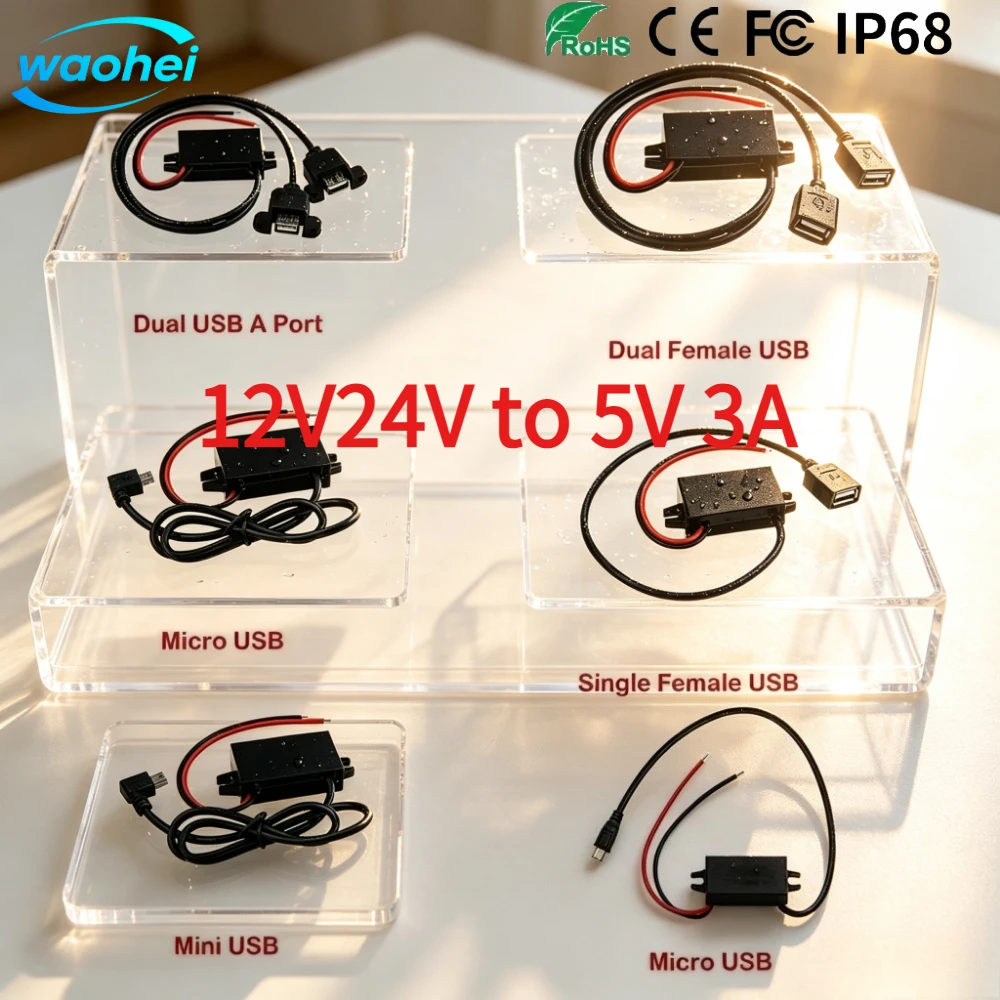 12V24V to 5V 3A DC Power Supply Module Buck Step Down Converter for Mini USB Adapter Micro USB Adapter Car Male Female CE ROHS