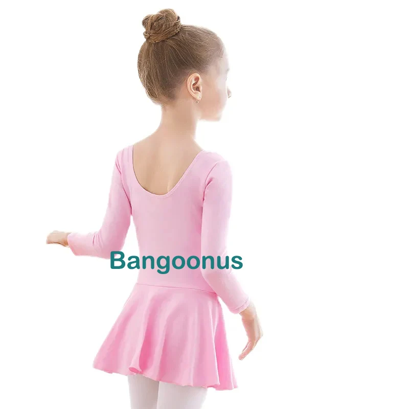 Skirted Leotards Girls Short Long Sleeve Dress for Ballet Dance Ballerina Outfit Gymnastics Clothes Class Cotton U Back Princess