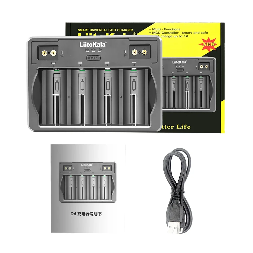 LiitoKala Lii-D4 21700 Battery Charger For 18650 18350 26650 16340 RCR123 14500 3.7v 1.2V Ni-MH/Cd,AA AAA SC D C battery charger