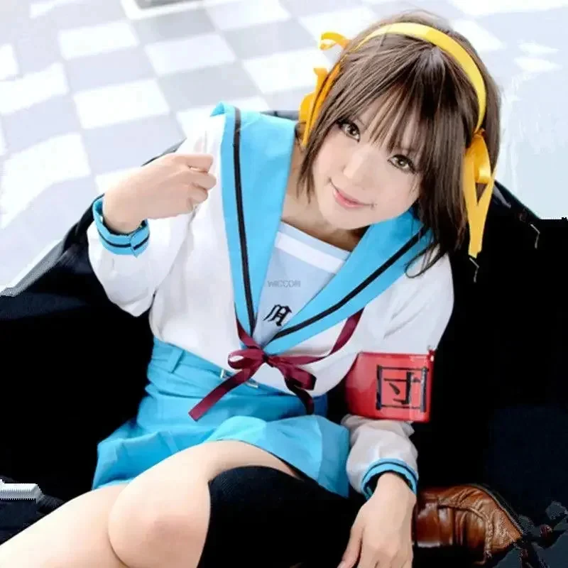 ABC123Anime No Yuuutsu Cosplay Suzumiya Haruhi Costume Women Girls Jk Uniform Top Skirt Outfit Hallo4,b;6.k,9/g' view 2