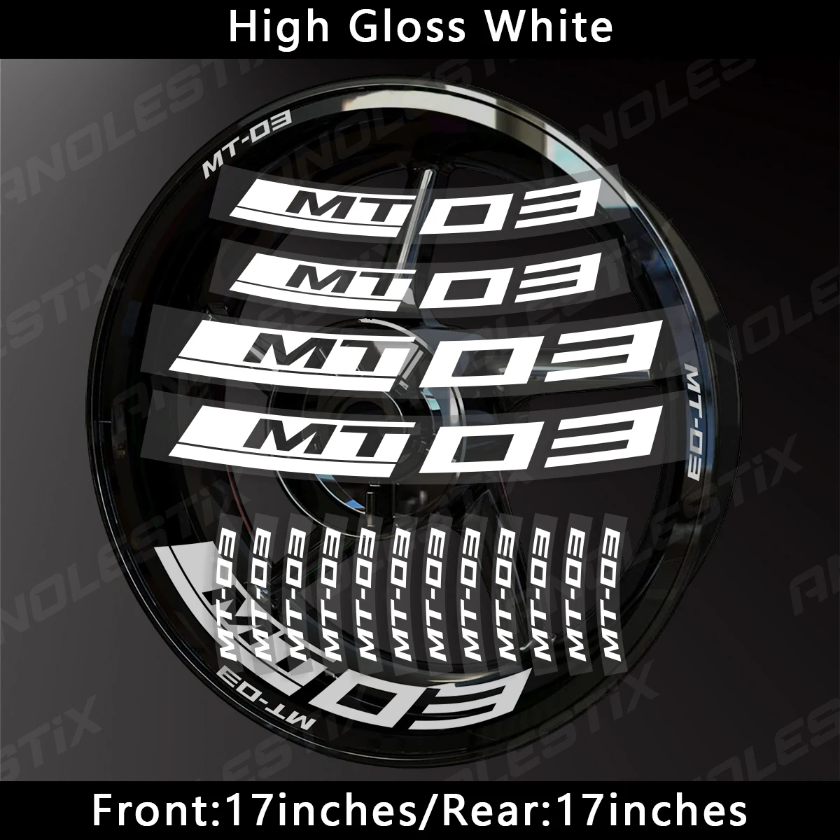 AnoleStix-Reflective Motocicleta Roda Adesivo, Hub Decal, Rim Stripe Tape, Fit para YAMAHA MT-03, MT03