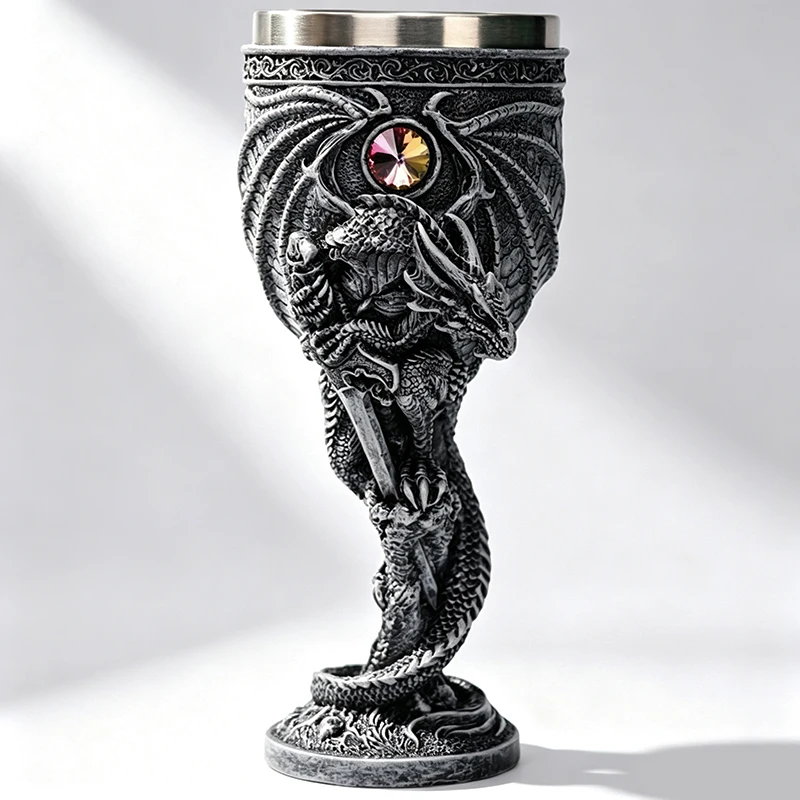 Gobelet à vin Dragon de la Flamme Médiéval avec revêtement en acier inoxydable, Chalice, Mug, Verre à whisky et à cocktail, pour le thème des Dragons Malfaisants et des Donjons Fantastiques