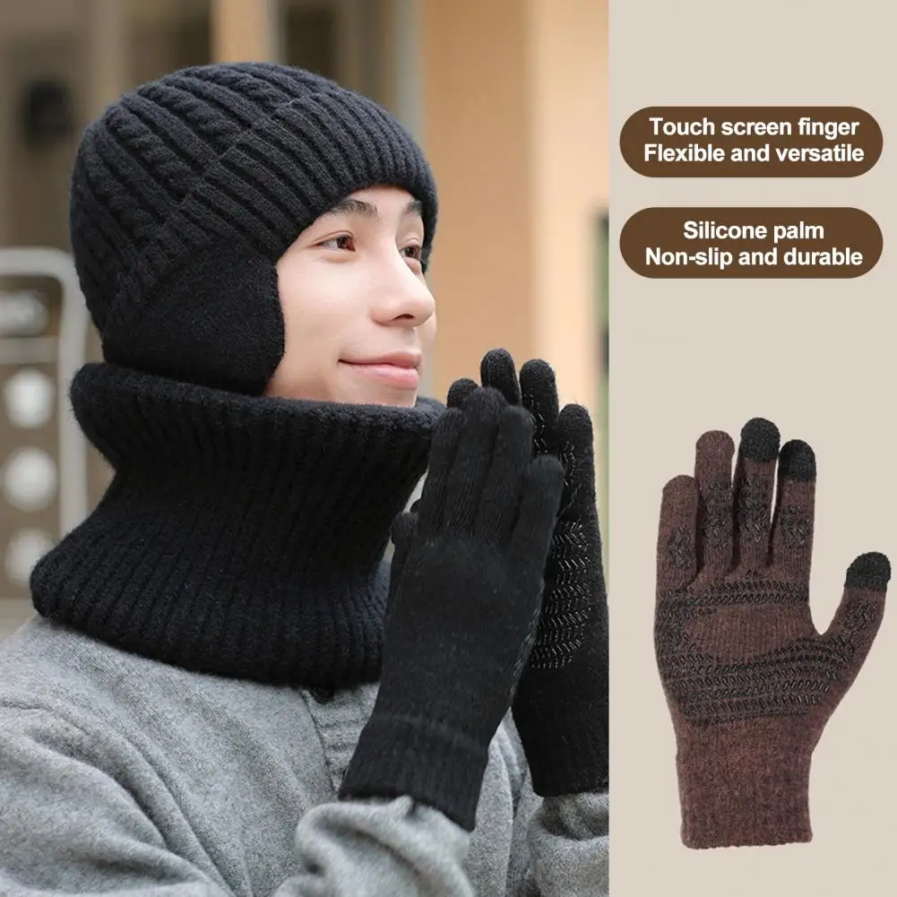 Accesorios cálidos de invierno, accesorios de invierno Unisex, 3 uds., forro polar de invierno, sombrero, bufanda, guantes, conjunto para hombres y