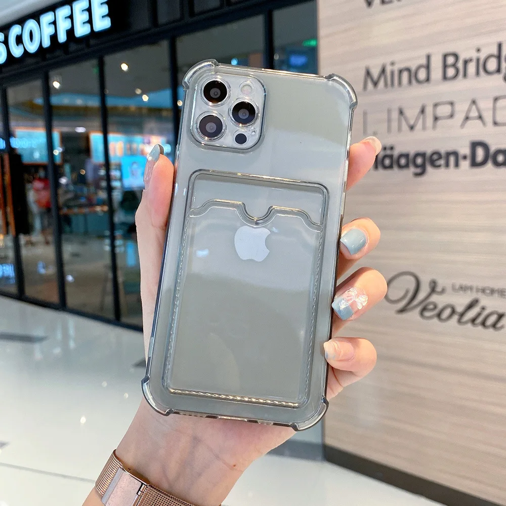 Clear Card Bag Transparent Phone Case For iphone 11 12 13 mini 14 Pro X Xr Xs Max 6 7 8 Plus Shockproof Soft Bumper Clear Cover image 6