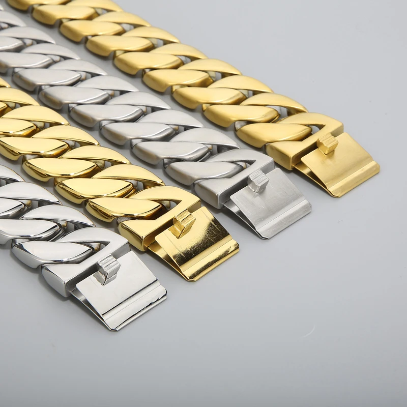 Fongten 31mm Breite Große Schwere Kühlen männer Armbänder Gebürstet Polnischen Edelstahl Chunky Kubanischen Kette Armband Für Männer schmuck – Detail 9