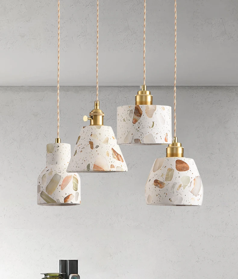 

Copper Restaurant Pendant Lamp Creative Cement Stone Dining Bar Retro Lamp for Homestay Bedroom Bedside Cafe Lighting