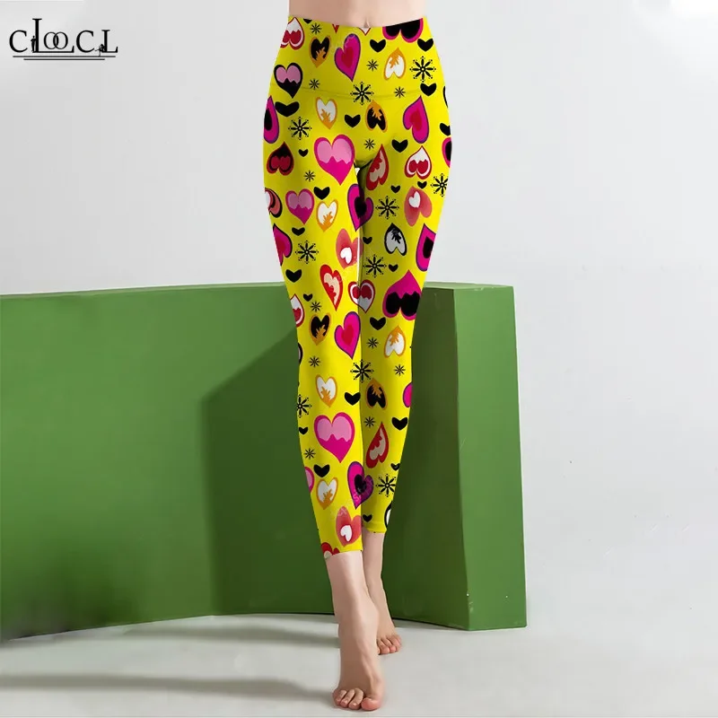 

CLOOCL Women's Leggings Colorful Love with Snowflakes Printed Legging for Fitness 3D Sports for Woman Gym Clothing