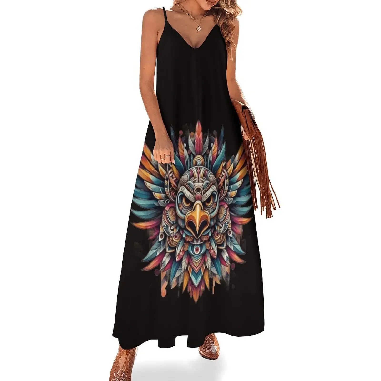 

watercolor Aztec Eagle Warrior Art Sleeveless Dress ceremony dresses luxury evening dress woman for wedding Dress