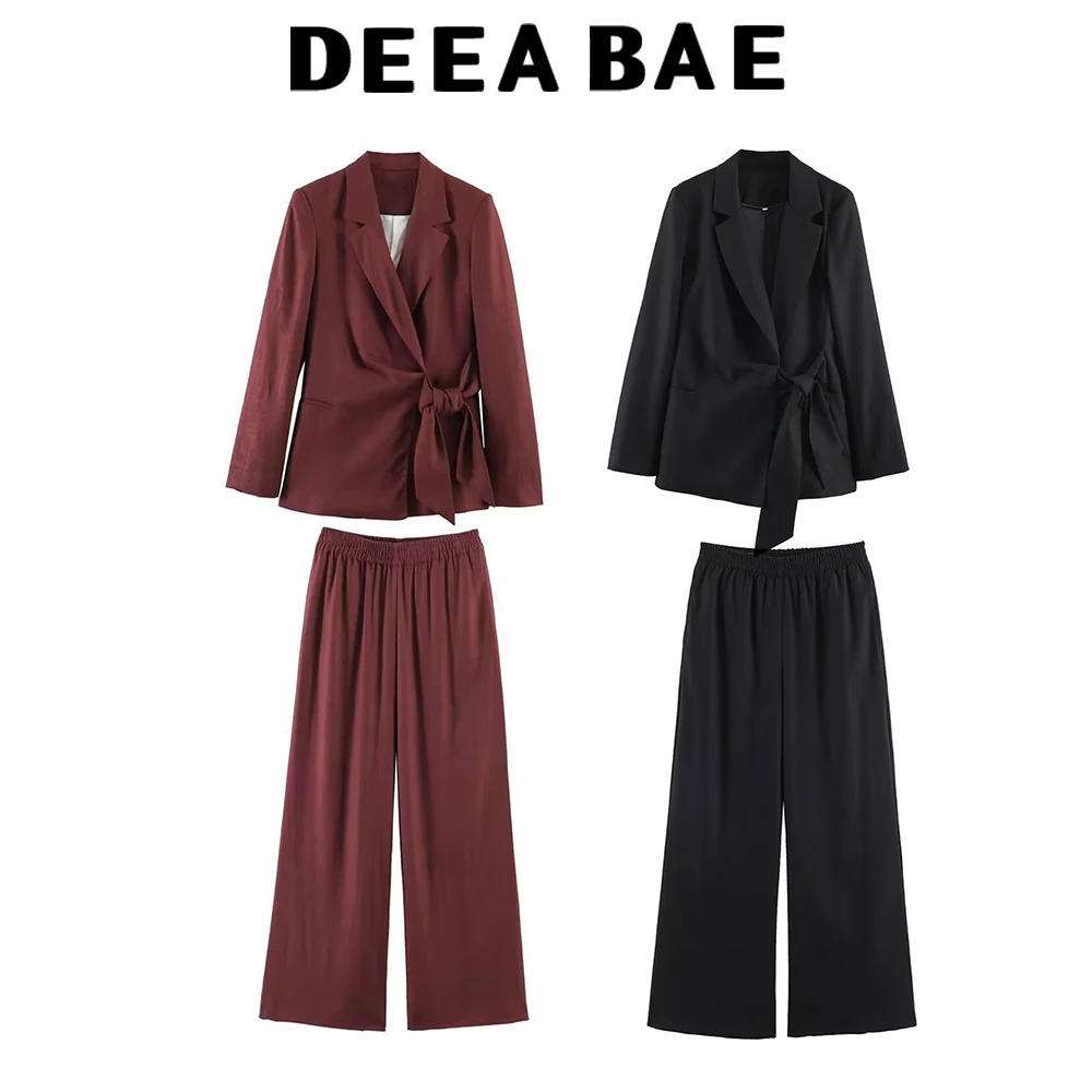 DEEABAE European and American style women's fashion new season tie-up double-breasted suit jacket and pants set
