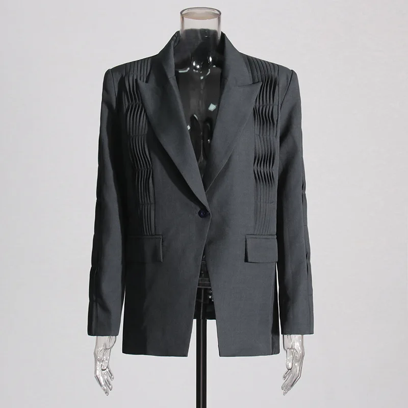 ZAMOR HIGH STREET Women's Oversized Blazer Pleated Design Runway Style Loose Fit Fashion Single-Breasted Suit Jacket 2026 New