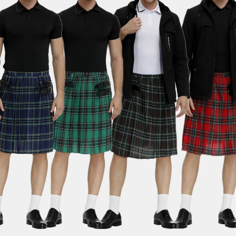 Halloween Scottish Festival Skirt Men's Plaid Pleated Skirt Traditional Plaid Women's Half-Length Pleated Skirt JK Uniform