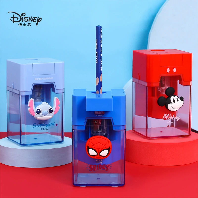 Imagem -02 - Disney-automatic Lápis Elétrica Sharpeners Homem-aranha Mickey Ponto Lotus Papelaria Student Material Escolar