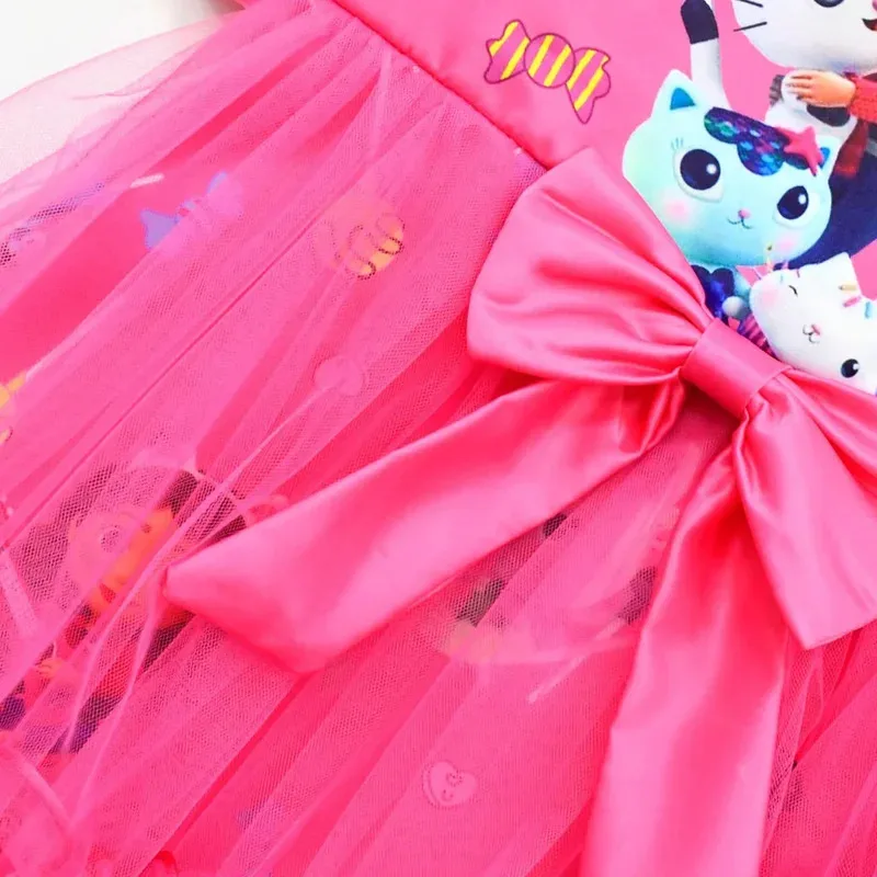 Nuevo disfraz de casa de muñecas Gabbys para niña, vestido de encaje, moda para chico, vestido de princesa con estampado de lazo, ropa tipo túnica para niños