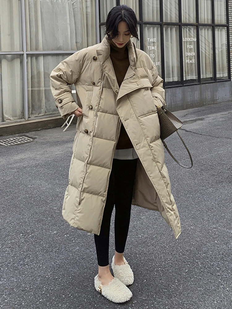 Elegant Commuting Down Cotton Jacket Winter New Stand Collar Loose Plus Size Thicken Windbreaker Midi-Length Cottons Coat Women