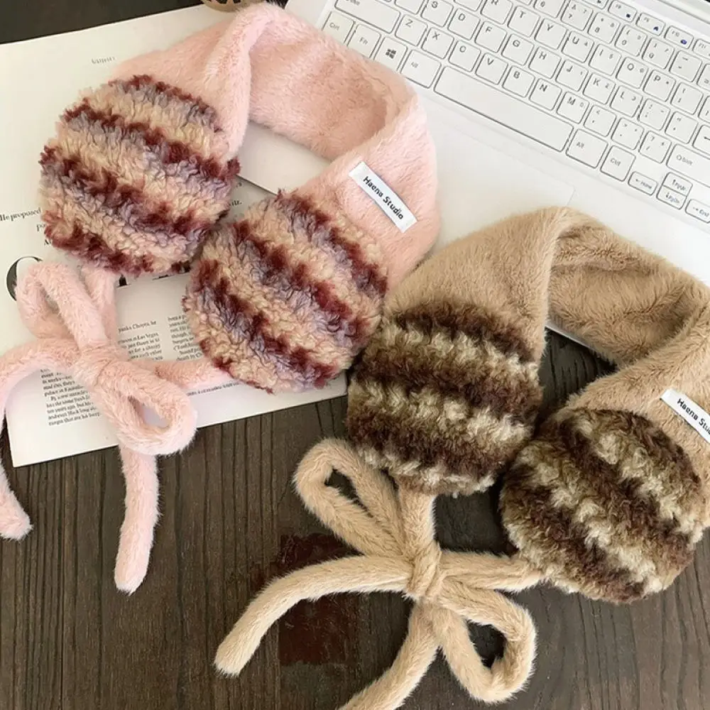 Women Winter Earmuffs Plush Thickened Ear Warmers Ins Style Striped Soft Windproof For Outdoor Sports Cycling Comfort