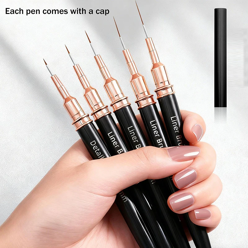 5PCS Nail Art Liner Brushes Sizes Painting Nail Design Pen 4/8/12/20/25mm Drawing Tool For Long Lines Thin Details Manicure Pen.