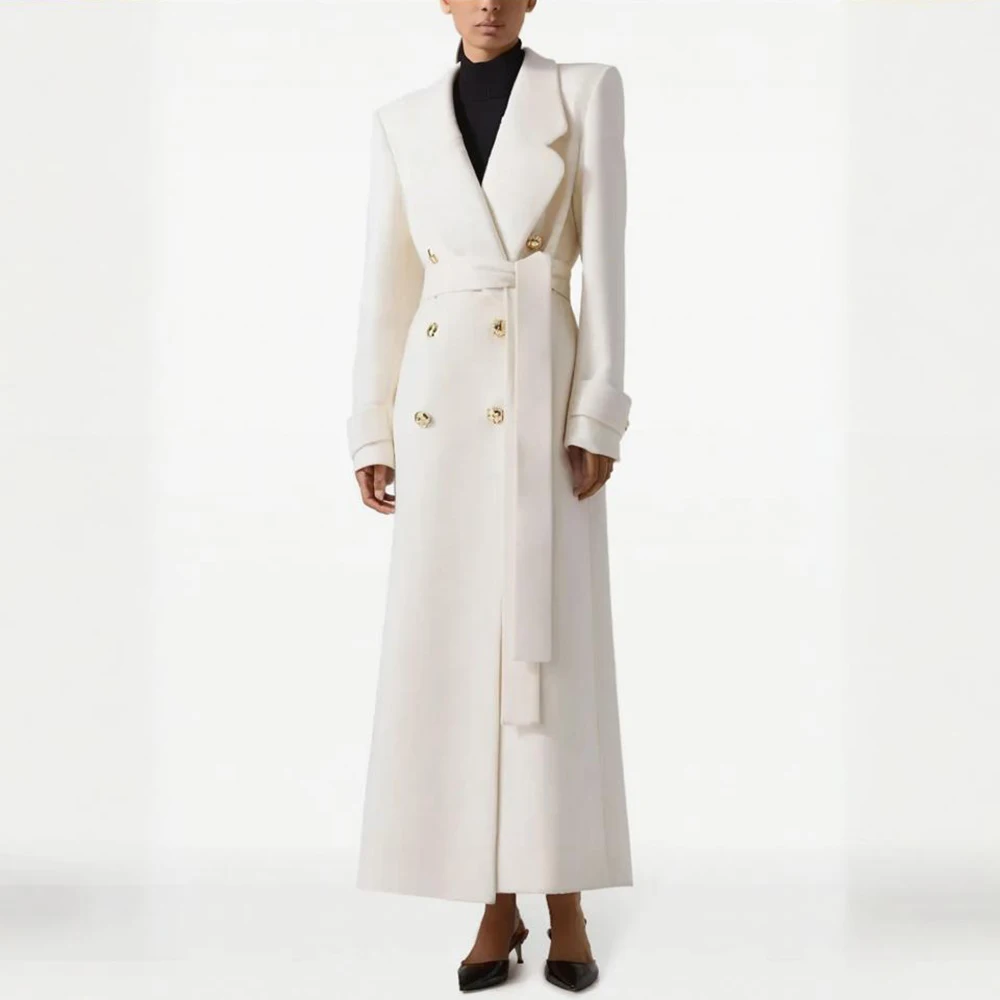 Woolen Overcoat for Women Double Breasted Long Jacket White Women's Suit Blazer for Wedding Cocktail Party Outfits Customize