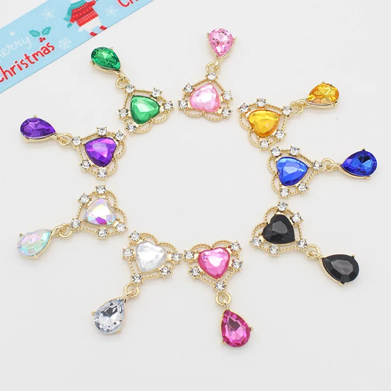 10Pc 20*40mm NEW Heart Crystal Rhinestone Brooch Accessories DIY Wedding Invitation Card Wine Glass Gift Box Creative Decoration