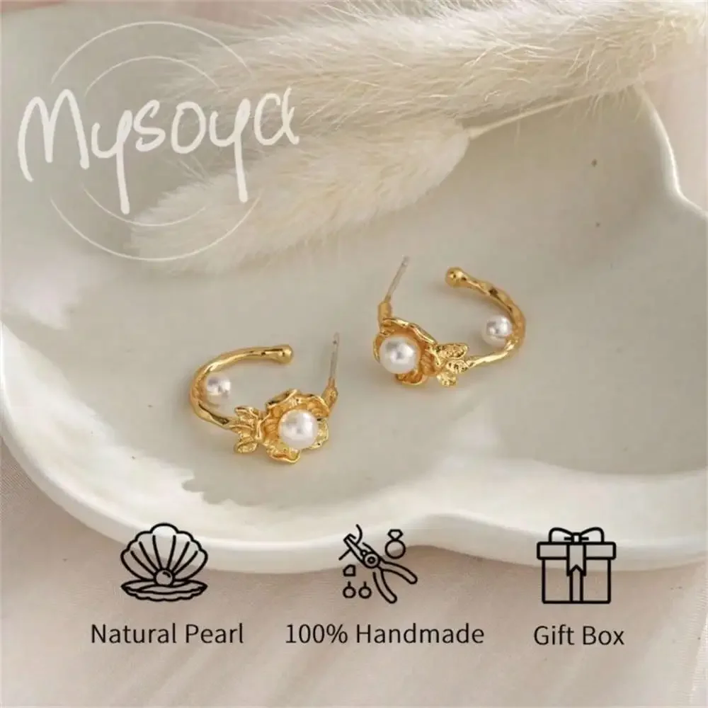 

MYSOYA Flower C-shaped Pearl Earrings With Gift Box Gift for Her/Him Wedding Jewelry Christmas/New Year/Birthday Gift