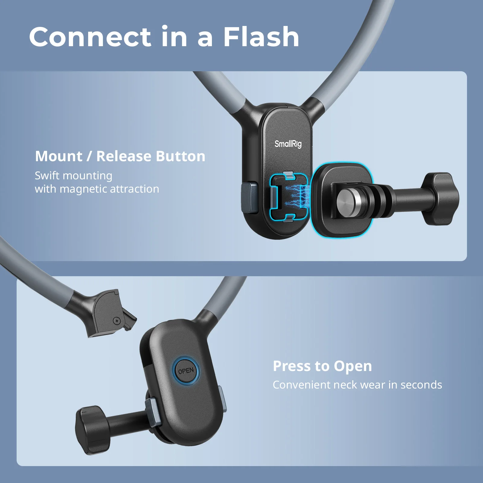 SmallRig Soporte de cuello de liberación rápida para cámara de acción 600 mm Universal apto para DJI para Insta360 para cámaras de acción GoPro 5126