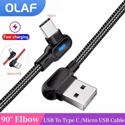 Olaf 90 Degree Elbow USB Type C Cable Fast Charging USB C Cable For Samsung Xiaomi Huawei Android Phone USB A To Micro USB Cable