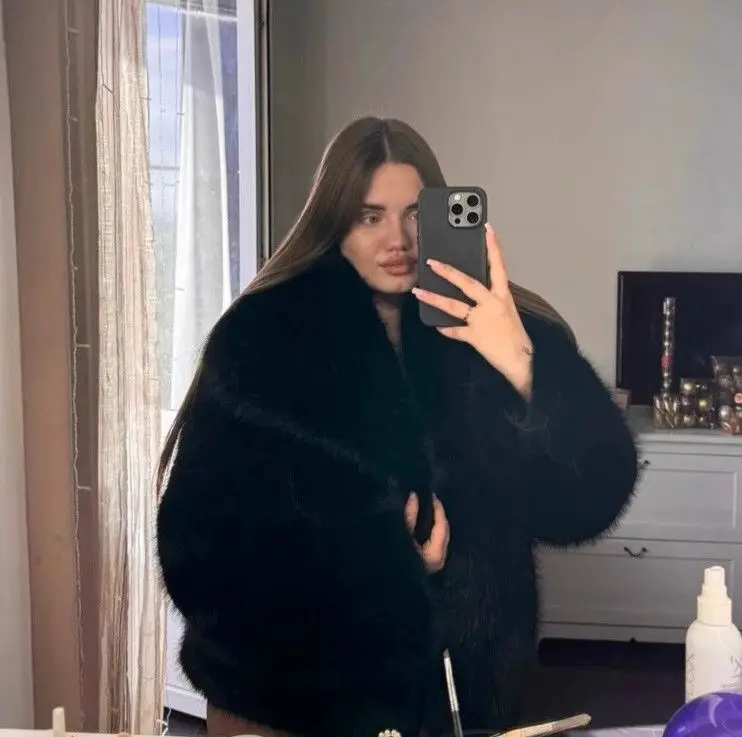 인조 모피 여성 코트, 데미 시즌 코쿤형 레이스업 노치 라펠 후드 테일러드 스트리트웨어, 양면 셰기드 인조 모피