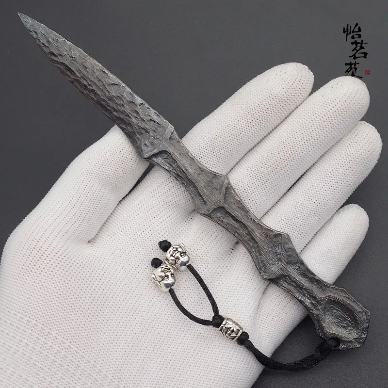 Longquan Hand-forged Damascus Steel Retro Tea Knife/pry Tool for Breaking Pu'er Tea Bricks/cakes, with Spare Parts.