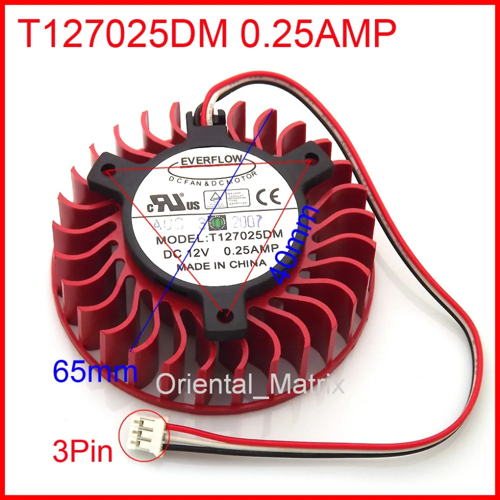 New T127025DM 0.25A 65mm 40*40*40mm 3Wires 3Pin Graphics Video Card Cooler Cooling Fan