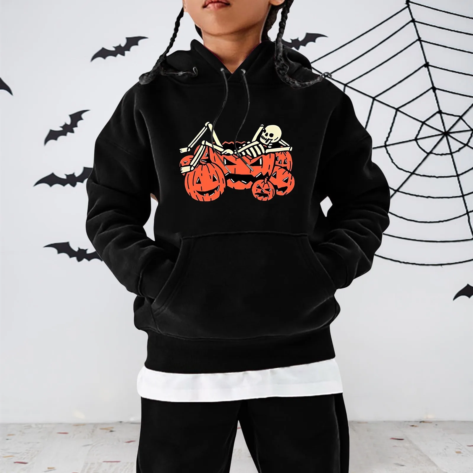 

Halloween Artistic Pumpkin Printed Hoodies Casual Street Children Sweatshirts Comfortable Pullover Crew Neck Loose Kids Clothes