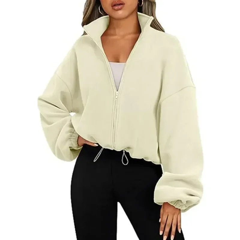 Women's Oversized Drop Shoulder Harajuku Jacket Stand Neck Zipper Casual Loose Y2K Streetwear Solid Sports Coat