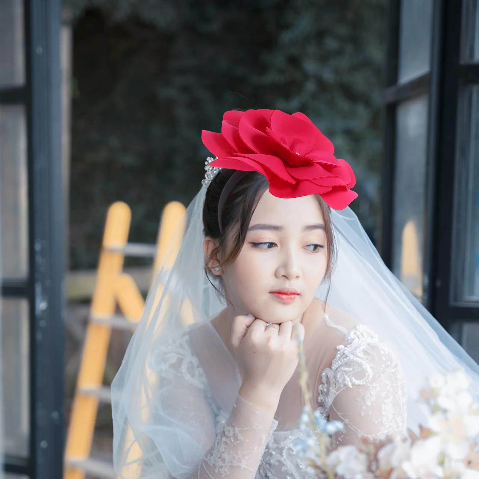 

Large Flower Fascinator Headband Fake Pearls Bridal Hair Band Wedding Garden Party Floral Statement Hair Accessory