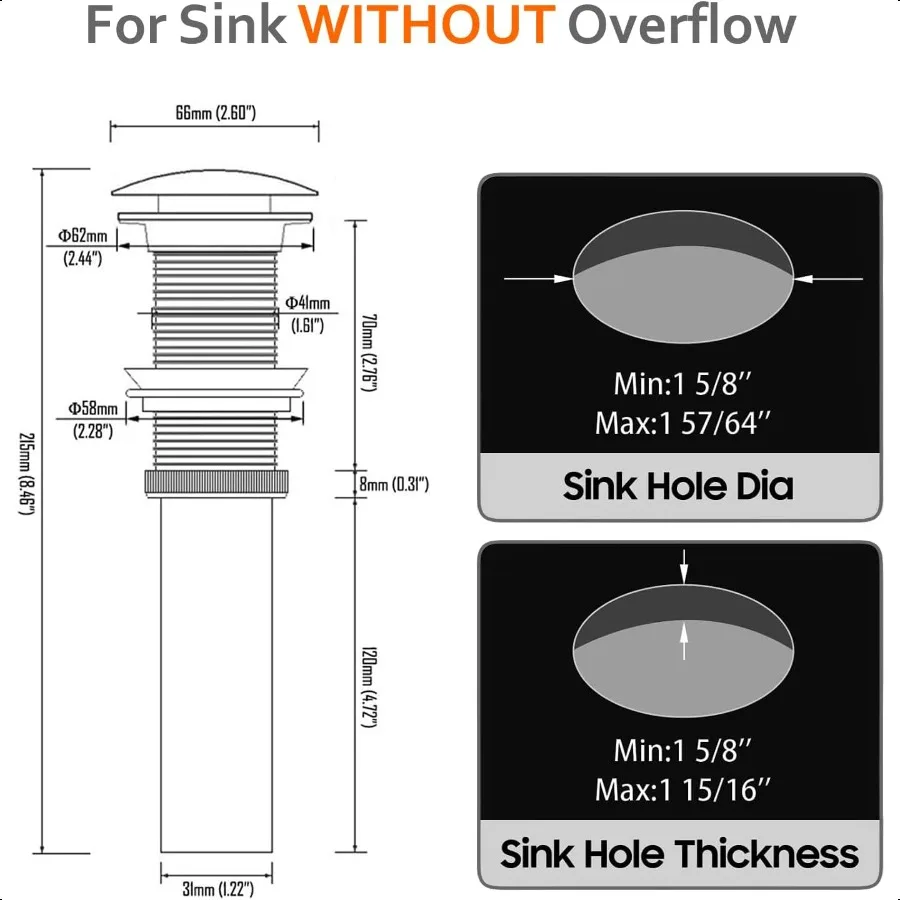 Слив для раковины Beelee, выдвижной слив с переливом для раковин без перелива, античная латунь, отделка BLDW9440A