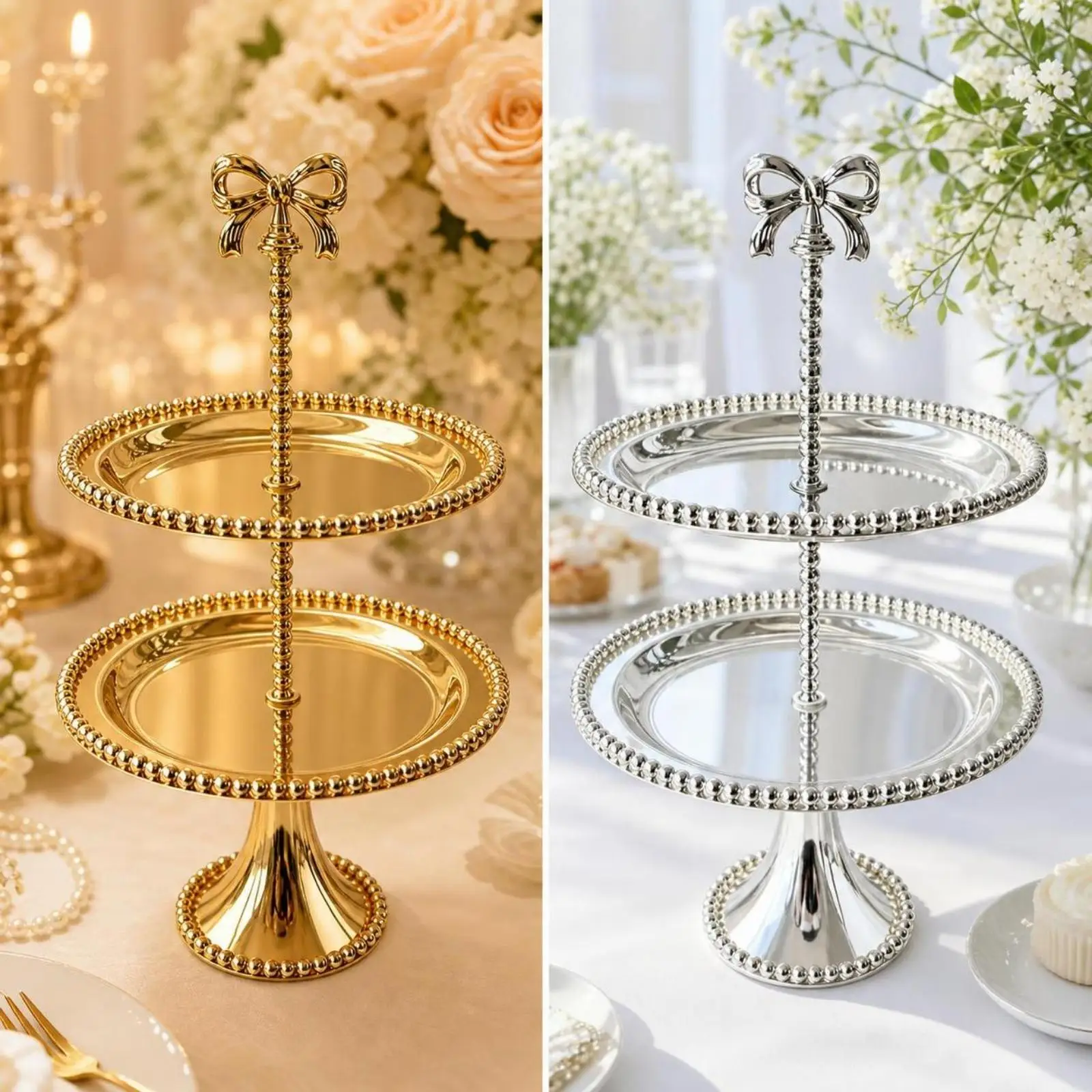 Tiered Stand with Mirrored Trays Ornate 2-Tier Dessert Stand Cupcake Display Stand Decorative Pastry Dessert Holder Stable