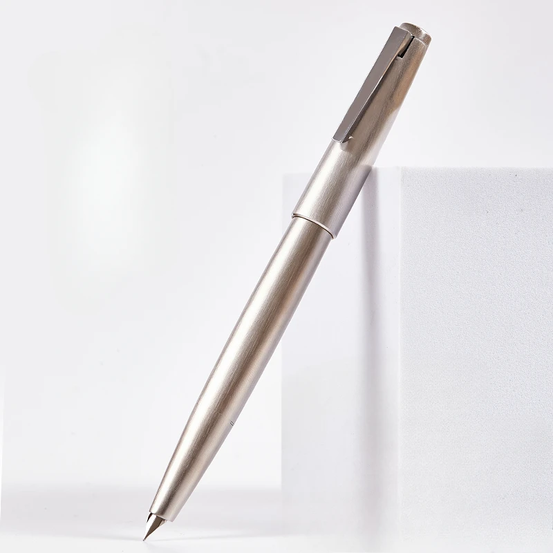 Dukang 2000 All-metal Piston Fountain Pen Silver Brushed F 0.5mm Ink Pen Business Metal Elegante Stationery Calligraphy Pen