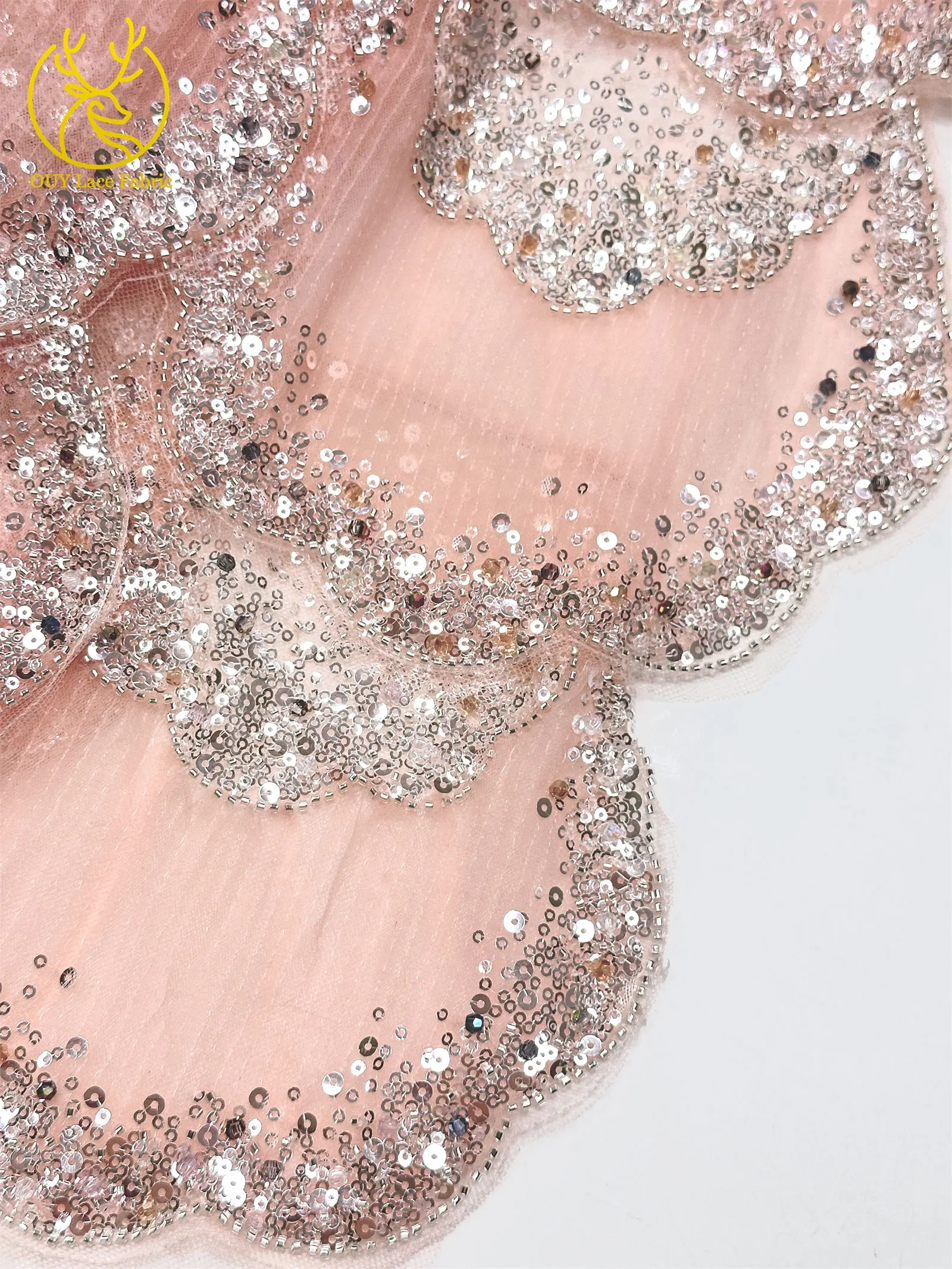 3D-Stickerei mit Pailletten und Perlen, marineblaue afrikanische Spitze, französischer Tüll, Netzspitze für Braut, Hochzeit, DIY, handgemachtes Nähen – Detail 23