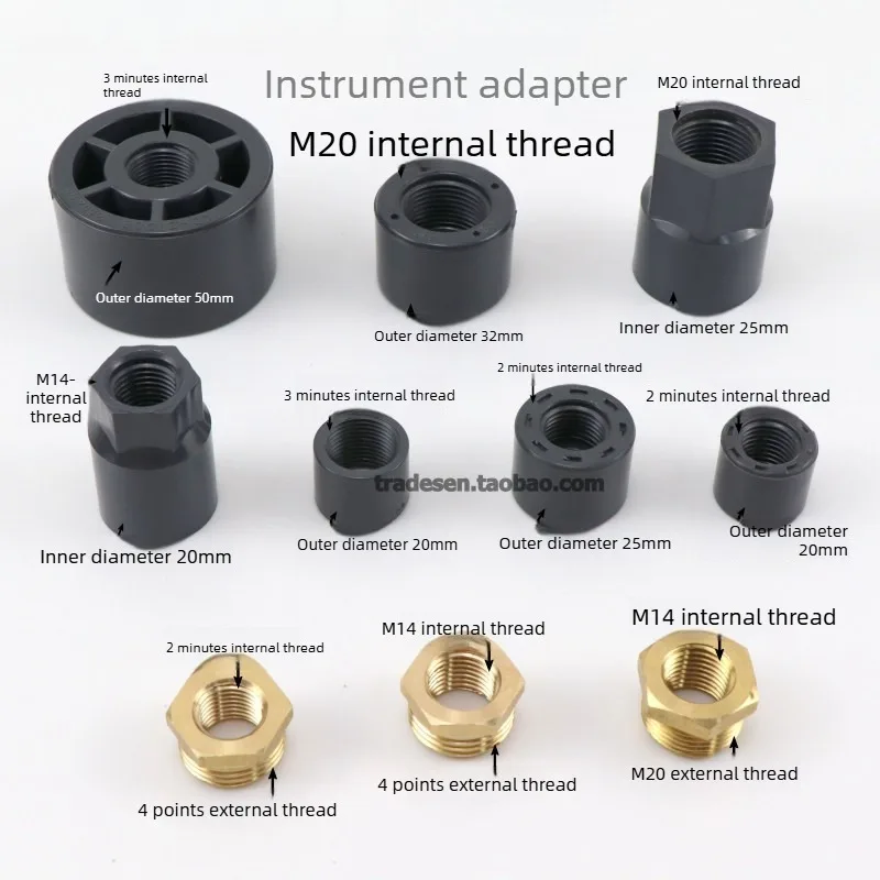 UPVC Plastic Female Thread Pressure Gauge Adapter Brass Male&Female Thread Instrument Fitting Corrosion Resistant 1/2